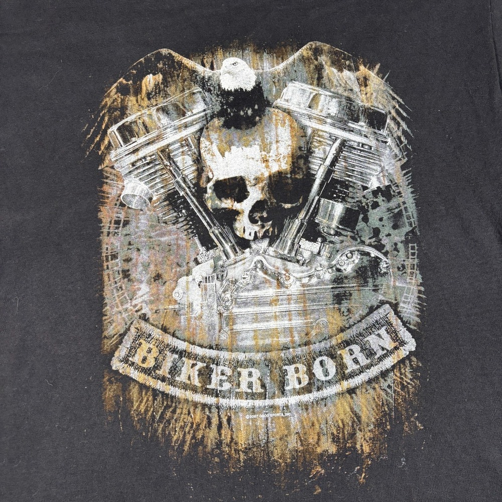 Vintage Hot Leathers Shirt Mens Medium Black Biker Born Motorcycle Eagle Skull - Picture 3 of 6